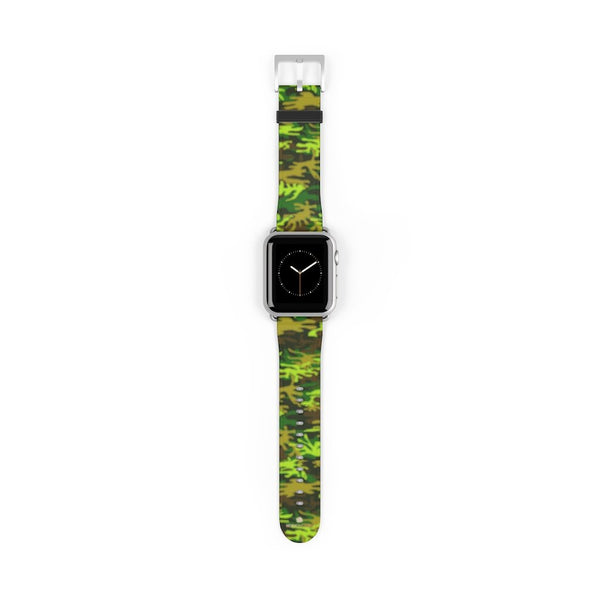 Green Brown Camo Military Print 38mm/42mm Watch Band For Apple Watch- Made in USA-Watch Band-38 mm-Silver Matte-Heidi Kimura Art LLC