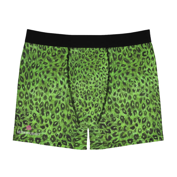Green Leopard Men's Boxer Briefs, Animal Print Modern Simple Essential Designer Best Underwear For Men, Best Underwear For Men Sexy Hot Men's Boxer Briefs Hipster Lightweight 2-sided Soft Fleece Lined Fit Underwear - (US Size: XS-3XL)