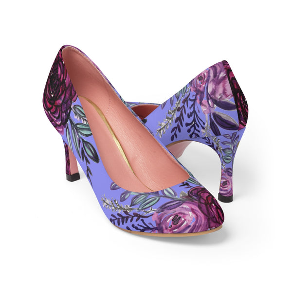 Romantic Cute Purple Rose Floral Print Designer Women's High Heels (US Size: 5-11)-3 inch Heels-Pink-US 7-Heidi Kimura Art LLC