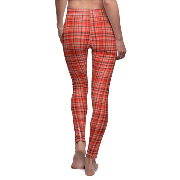 Red Plaid Print Casual Leggings