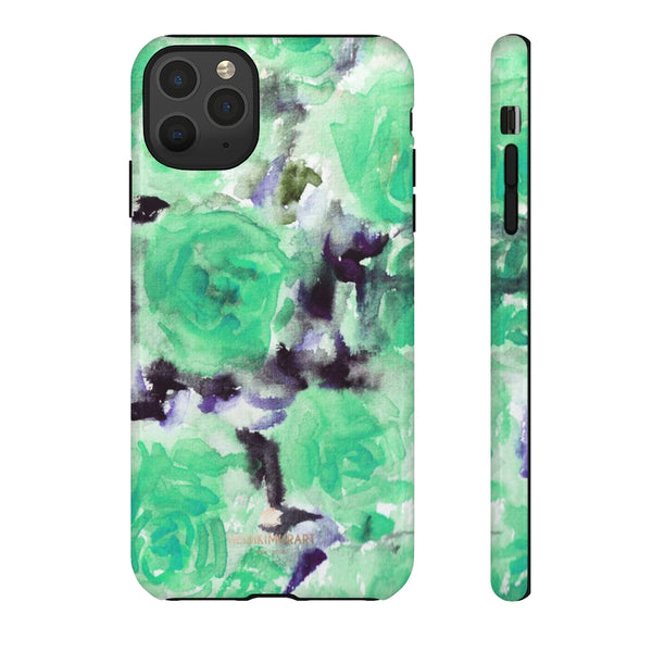 Turquoise Floral Print Tough Cases, Designer Phone Case-Made in USA-Phone Case-Printify-iPhone 11 Pro Max-Glossy-Heidi Kimura Art LLC