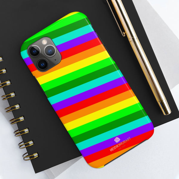 Rainbow Stripe Gay Pride iPhone Case, Colorful Case Mate Tough Samsung Galaxy Phone Cases-Phone Case-Printify-iPhone 11 Pro-Heidi Kimura Art LLC