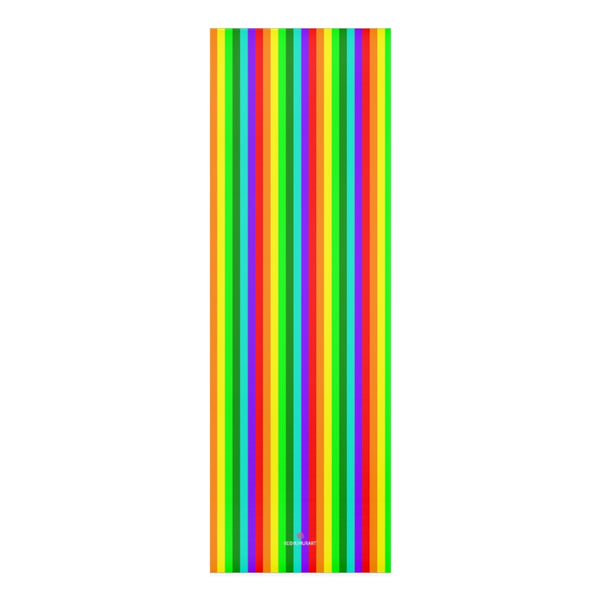 Rainbow Striped Foam Yoga Mat, Rainbow Colorful Gay Pride Modern Vertical Stripes Stylish Lightweight 0.25" thick Best Designer Gym or Exercise Sports Athletic Yoga Mat Workout Equipment - Printed in USA (Size: 24″x72")