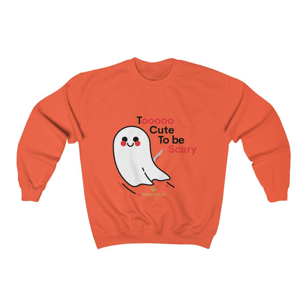 Cute Friendly White Ghost Halloween Party Shirt Unisex Crewneck Sweatshirt-Made in USA-Sweatshirt-Orange-S-Heidi Kimura Art LLC
