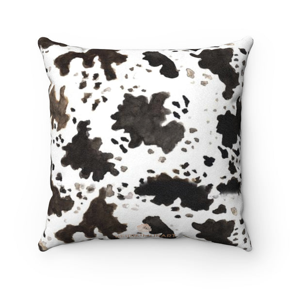 Cow Print Brown White Black 100% Double Sided Faux Suede Square Pillow Case-Pillow Case-Heidi Kimura Art LLC