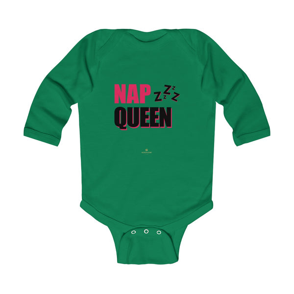Cute Nap Queen Pink Baby Girls Infant Kids Long Sleeve Bodysuit -Made in USA-Infant Long Sleeve Bodysuit-Kelly-NB-Heidi Kimura Art LLC