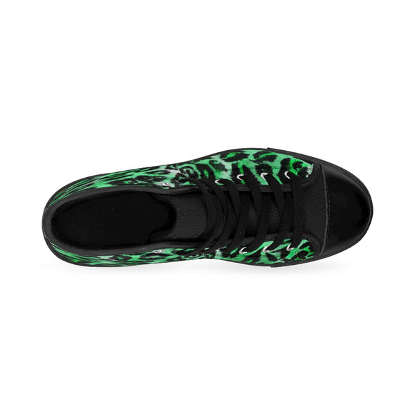 Tropical Green Leopard Animal Print Premium Men's High-top Fashion Sneakers-Men's High Top Sneakers-Heidi Kimura Art LLC