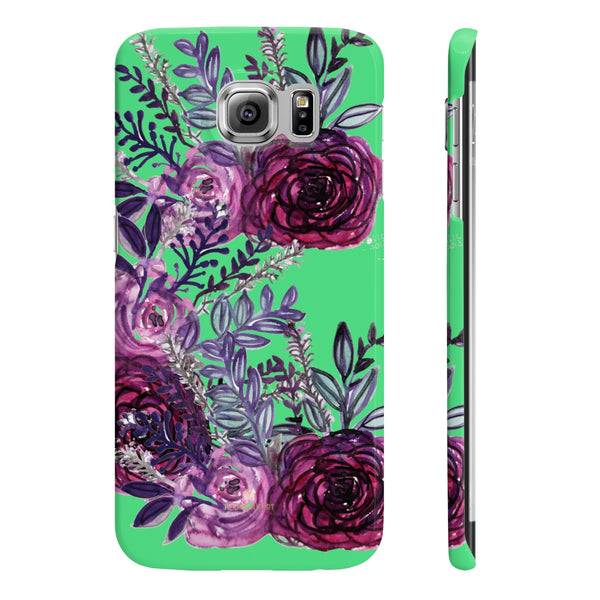 Lime Green Slim iPhone/ Samsung Galaxy Floral Purple Rose Phone Case, Made in UK-Phone Case-Samsung Galaxy S6 Slim-Glossy-Heidi Kimura Art LLC