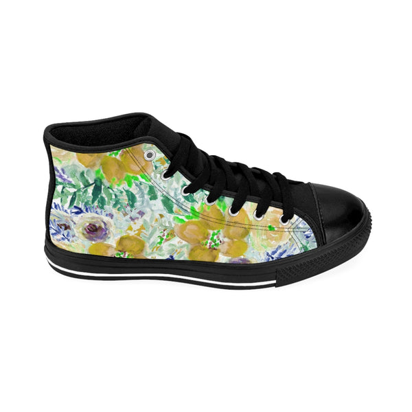 Yellow Floral Women's Sneakers, Flower Print Designer High-top Sneakers Tennis Shoes-Shoes-Printify-Heidi Kimura Art LLC