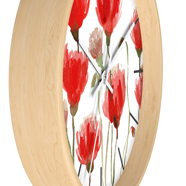 Orange Red Tulips Floral Print Large 10 inch Diameter Flower Wall Clock - Made in USA-Wall Clock-Heidi Kimura Art LLC