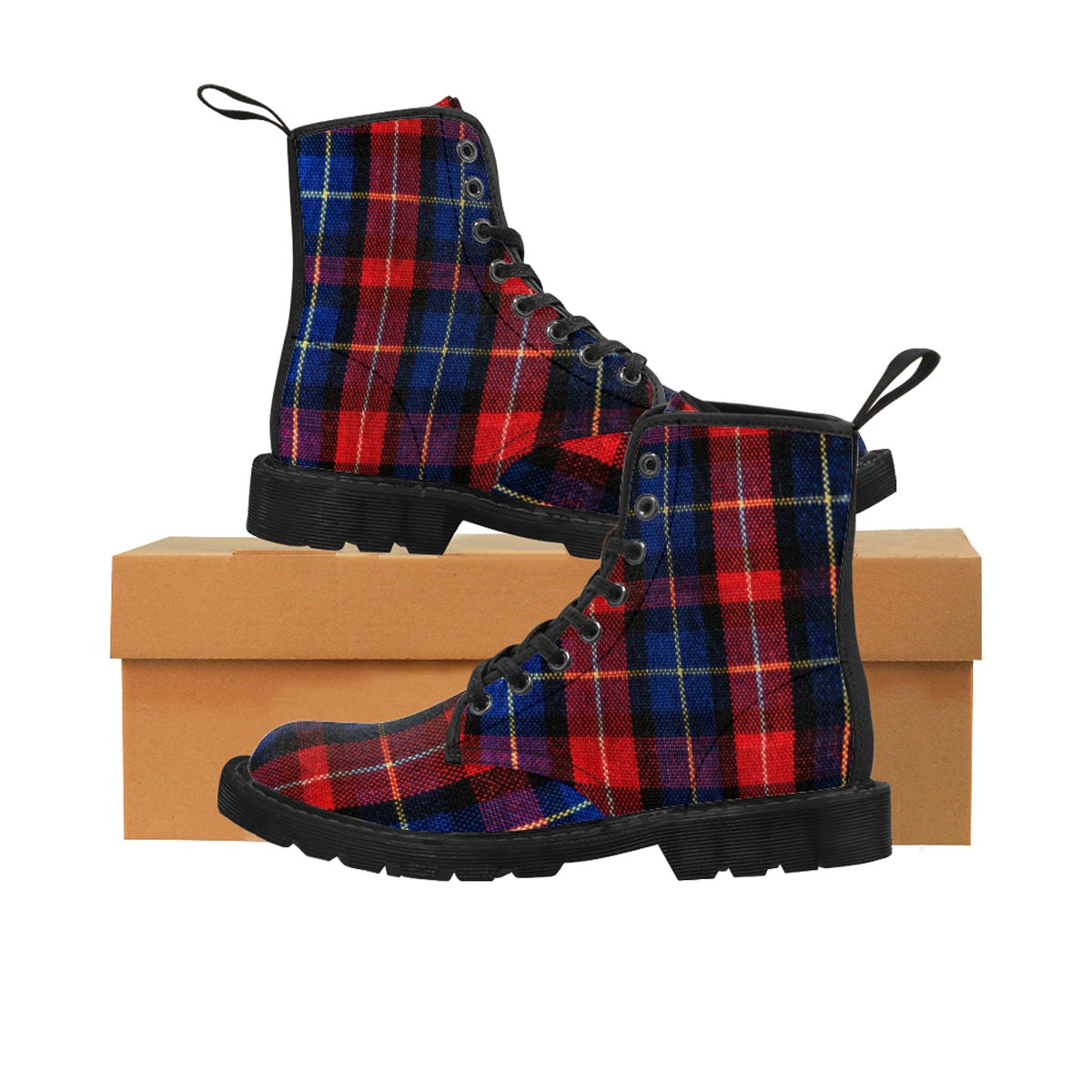 Comfortable Red Plaid Tartan Print Fashion Men's Winter Boots (US Size: 7-10.5)-Men's Boots-Black-US 9-Heidi Kimura Art LLC Red Plaid Men's Boots, Comfortable Red Plaid Tartan Print Fashion Men's Winter Boots, Anti-Rain + Water (US Size: 7-10.5)