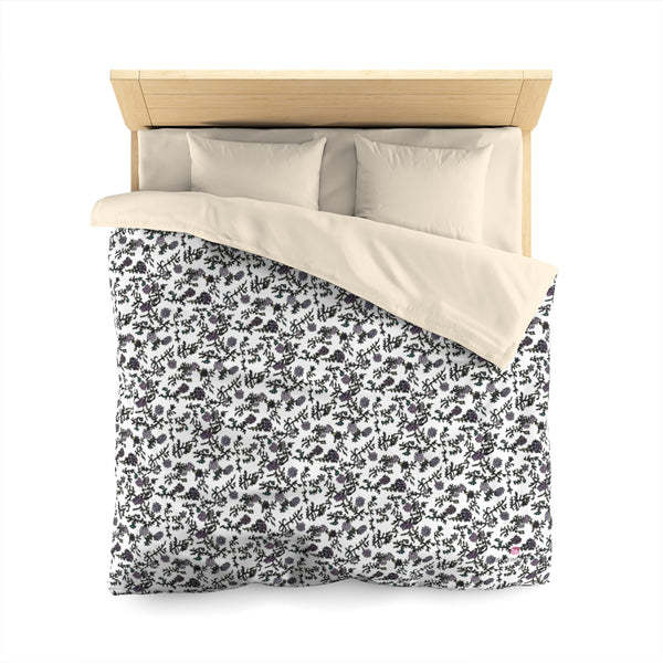 White Floral Microfiber Duvet Cover