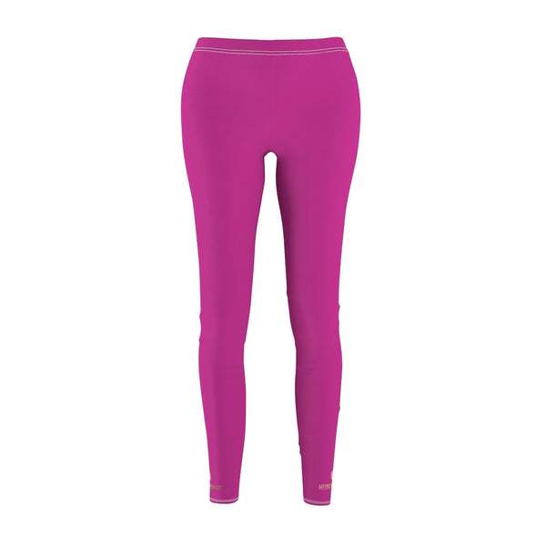 Hot Pink Solid Color Print Women's Dressy Long Casual Leggings- Made in USA-All Over Prints-Heidi Kimura Art LLC