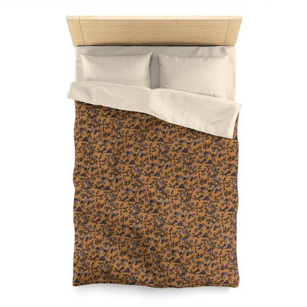 Brown Floral Microfiber Duvet Cover