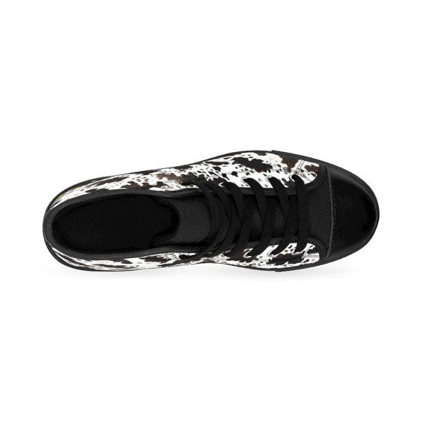 Farm Cow Print Black White Brown High Performance Women's High-Top Sneakers Shoes, (US Size: 6-12)-Women's High Top Sneakers-Heidi Kimura Art LLC