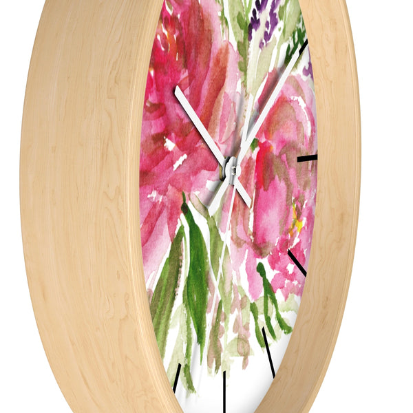 Pink Spring Rose Floral Print Flower 10 inch Diameter Flower Wall Clock - Made in USA-Wall Clock-Heidi Kimura Art LLC