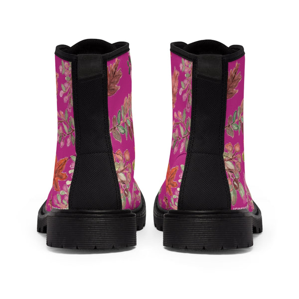 Hot Pink Fall Women's Boots, Fall Leaves Print Women's Boots, Best Winter Boots For Women (US Size 6.5-11)