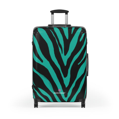 Blue Black Zebra Print Suitcases, Animal Print Designer Suitcase Luggage (Small, Medium, Large) Unique Cute Spacious Versatile and Lightweight Carry-On or Checked In Suitcase, Best Personal Superior Designer Adult's Travel Bag Custom Luggage - Gift For Him or Her - Made in USA/ UK