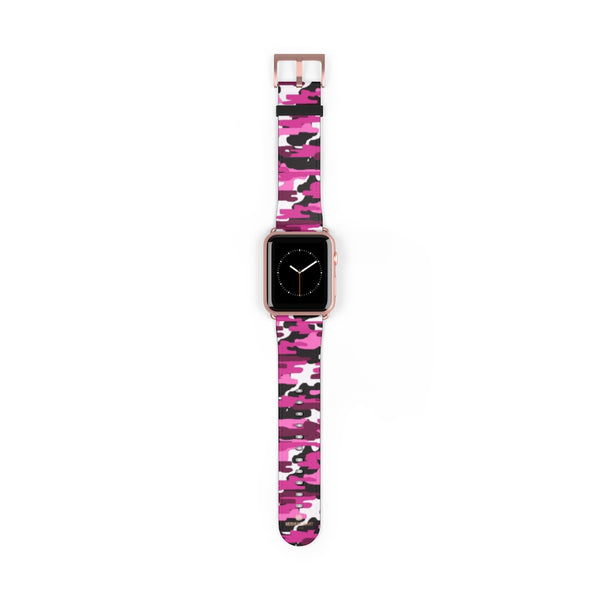 Pink White Camo Army Print 38mm/42mm Watch Band For Apple Watch- Made in USA-Watch Band-42 mm-Rose Gold Matte-Heidi Kimura Art LLC