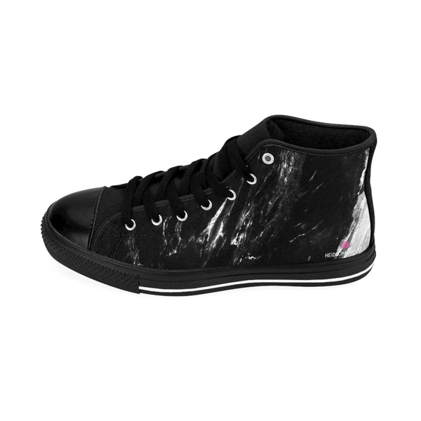 Black Marble Print Men's Sneakers, Designer Men's High Top Sneakers