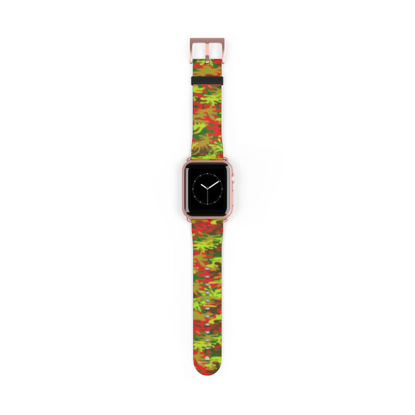 Red Green Red Camo Print 38mm/42mm Watch Band For Apple Watches- Made in USA-Watch Band-38 mm-Rose Gold Matte-Heidi Kimura Art LLC