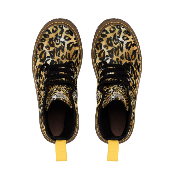 Snow Leopard Animal Print Designer Men's Lace-Up Boots Cap Toe Men's Shoes-Men's Winter Boots-Heidi Kimura Art LLC