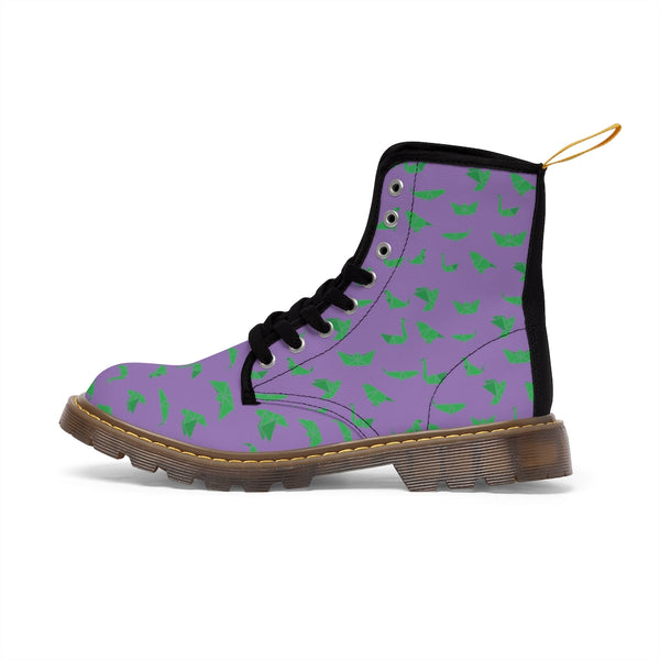 Purple Crane Men Hiker Boots, Designer Men's Laced Up Water Resistant Canvas Boots For Men