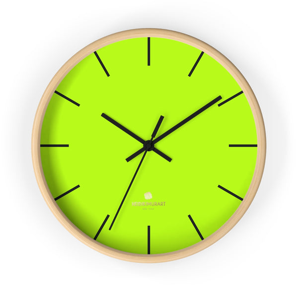 Neon Green Solid Color Plain Fancy Modern 10" Diameter Wall Clock- Made in USA-Wall Clock-10 in-Wooden-Black-Heidi Kimura Art LLC