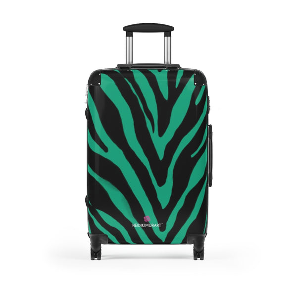 Green Black Zebra Print Suitcases, Animal Print Designer Suitcase Luggage (Small, Medium, Large) Unique Cute Spacious Versatile and Lightweight Carry-On or Checked In Suitcase, Best Personal Superior Designer Adult's Travel Bag Custom Luggage - Gift For Him or Her - Made in USA/ UK