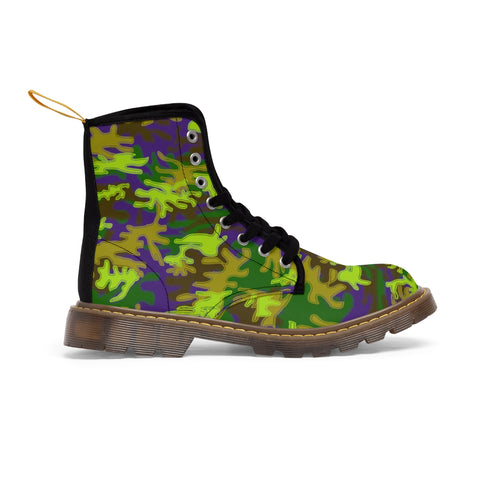 Purple Green Camouflage Women's Boots, Army Military Print Casual Fashion Gifts, Camo Shoes For Veteran Wife or Mom or Girlfriends, Combat Boots, Designer Women's Winter Lace-up Toe Cap Hiking Boots Shoes For Women (US Size 6.5-11)