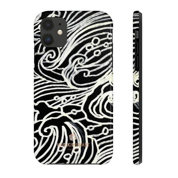 Black Waves Print Phone Case, Designer Case Mate Tough Phone Cases-Made in USA - Heidikimurart Limited 