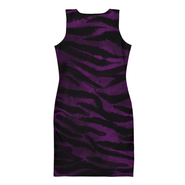 Tiger Striped Animal Print Dress, 1-pc Dark Purple Tiger Striped Animal Print Women's Sleeveless Royal Purple 1-pc  Crew Neck Designer Best Tank Dress - Made in USA/ Europe/ MX (US Size: XS-XL)