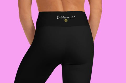 Bridesmaid Graphic Print Black Women's Yoga Capri Leggings Pants, Made in USA/ EU-Capri Yoga Pants-Heidi Kimura Art LLC