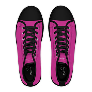Hot Pink Ladies' High Tops, Solid Hot Pink Color Best Quality Women's High Top Fashion Canvas Sneakers Tennis Shoes (US Size: 5.5-12)