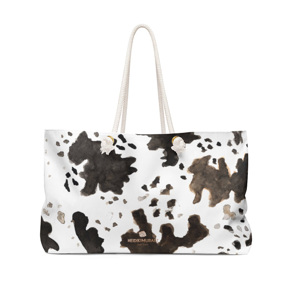 Cow Animal Print Black Brown White 24"x13" Large Size Weekender Oversized Tote Bag-Weekender Bag-24x13-Heidi Kimura Art LLC