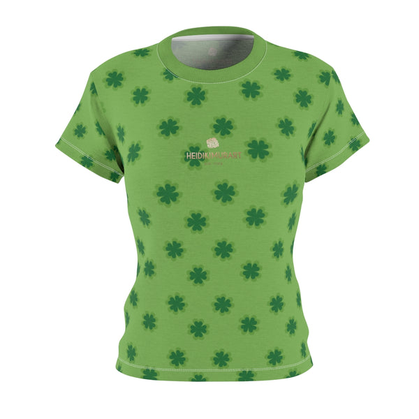Light Green Clover Print St. Patrick's Day Premium Women's Crewneck Tee- Made in USA-Women's T-Shirt-Heidi Kimura Art LLC
