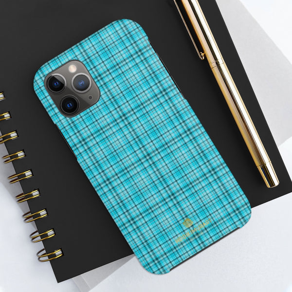 Blue Plaid Print Phone Case, Tartan Print Case Mate Tough Phone Cases-Made in USA - Heidikimurart Limited 