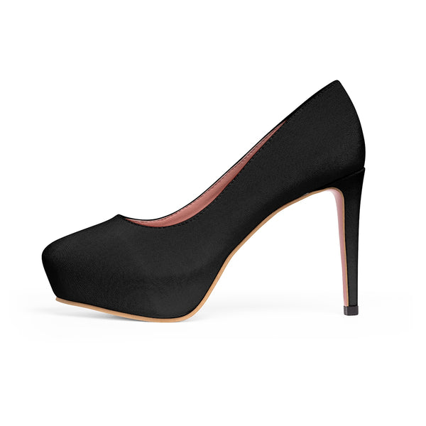 Classic Black Solid Color Print Luxury Essential Women's Platform Heels (US Size: 5-11)-4 inch Heels-Heidi Kimura Art LLC