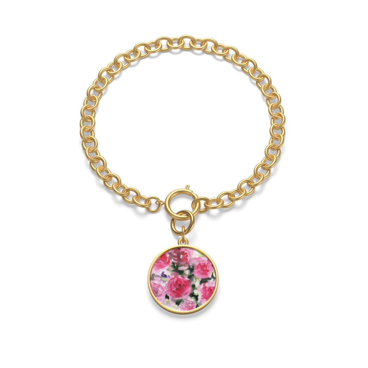 Singing Rose Floral Pink Chunky Chain Fashion Yoga Bracelet - Made in USA-Bracelet-Gold-indigocoin-Heidi Kimura Art LLC