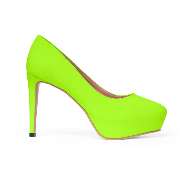Bright Neon Green Solid Color Print Designer Women's Platform 4 inch Heels (US Size: 5-11)-4 inch Heels-Heidi Kimura Art LLC