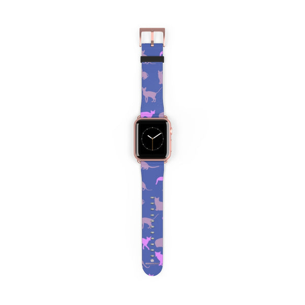 Purple Pink Cats Print 38mm/42mm Premium Watch Band For Apple Watch- Made in USA-Watch Band-38 mm-Rose Gold Matte-Heidi Kimura Art LLC