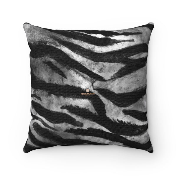 Gray Tiger Stripe Print Pillow, Animal Print Square Pillow 14"/16"/18"/20"- Made in USA/EU-Pillow-Heidi Kimura Art LLC