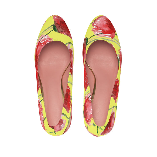 Yellow Cheerful Red Poppy Flower Floral Print Women's 3" High Heels (US Size 5-11)-3 inch Heels-Heidi Kimura Art LLC