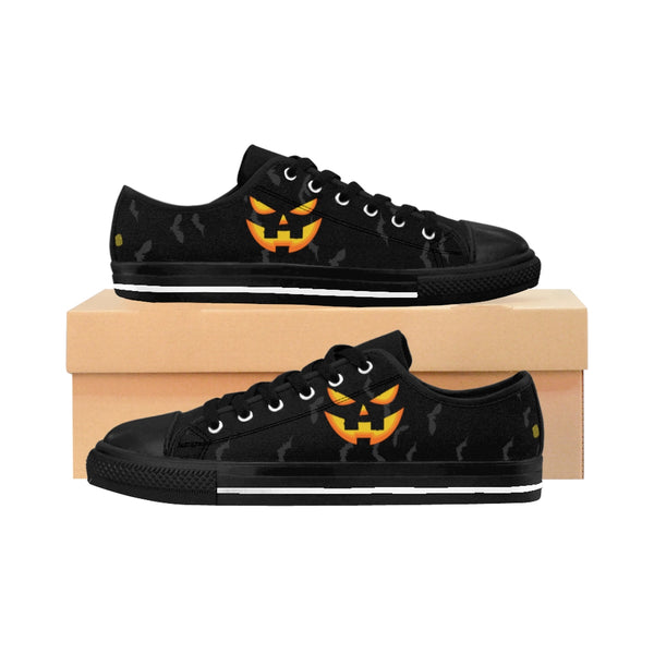 Men's Gray Bats Halloween Party Black Orange Pumpkin Face Low Top Running Sneakers-Men's Low Top Sneakers-Black-US 9-Heidi Kimura Art LLC