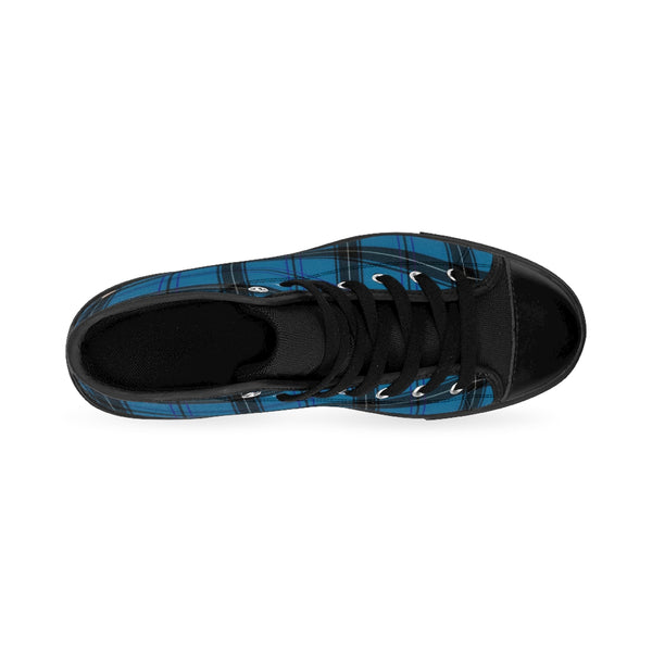 Blue Scottish Plaid Tartan Print Men's High-top Sneakers Tennis Shoes (US Size: 6-14)-Men's High Top Sneakers-Heidi Kimura Art LLC