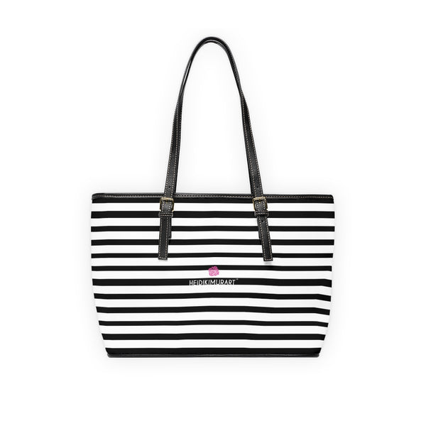 Horizontal Stripes Best Tote Bag, 17"x11"/ 16"x10" Designer Striped PU Leather Shoulder Hand Bag