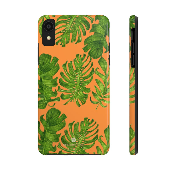 Orange Green Tropical Leaf iPhone Case, Case Mate Tough Samsung Galaxy Phone Cases-Phone Case-Printify-iPhone XR-Heidi Kimura Art LLC