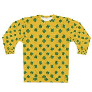 Yellow St. Patrick's Day Green Clover Print Unisex Couple's Designer Sweatshirt- Made in USA-Unisex Sweatshirt-2XL-Heidi Kimura Art LLC