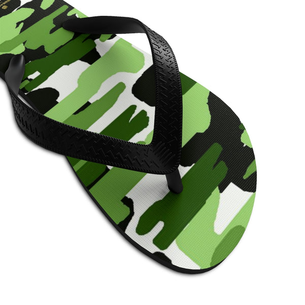 Green White Camouflage White Camo Military Print Unisex Flip-Flops- Made in USA-Flip-Flops-Heidi Kimura Art LLC