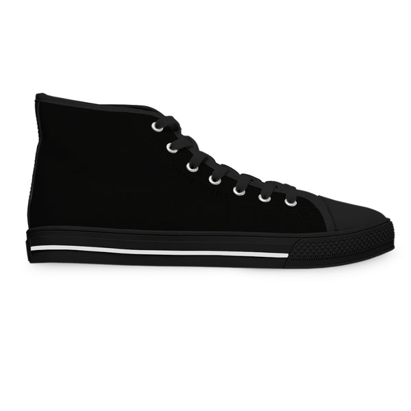 Black Color Ladies' High Tops, Solid Black Color Best Quality Women's High Top Fashion Canvas Sneakers Tennis Shoes (US Size: 5.5-12)